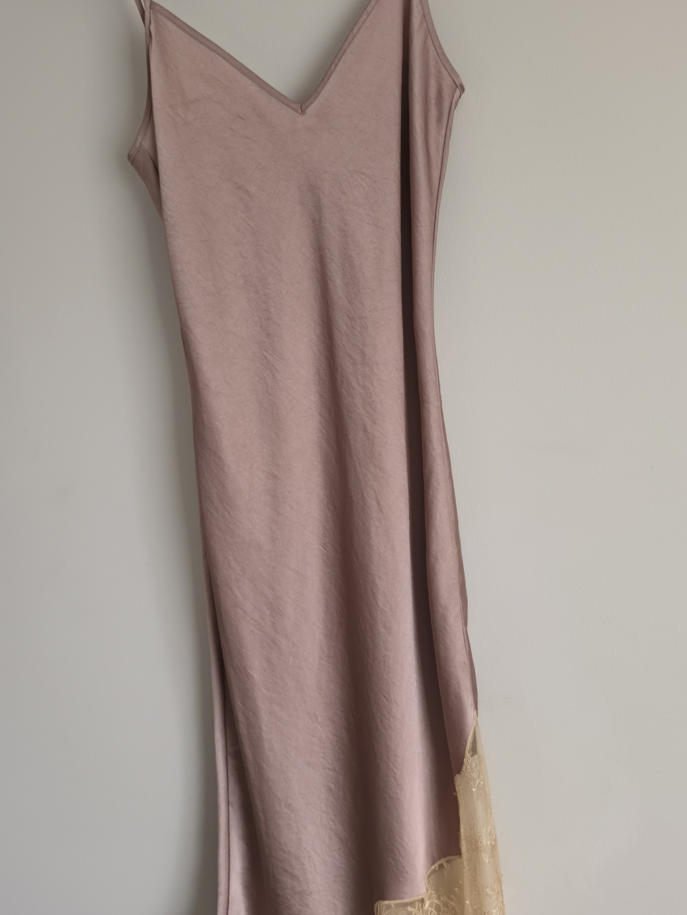 Wilfred Dusty Rose Slip Midi Dress with Cream Lace Trim - Picture 3 of 3